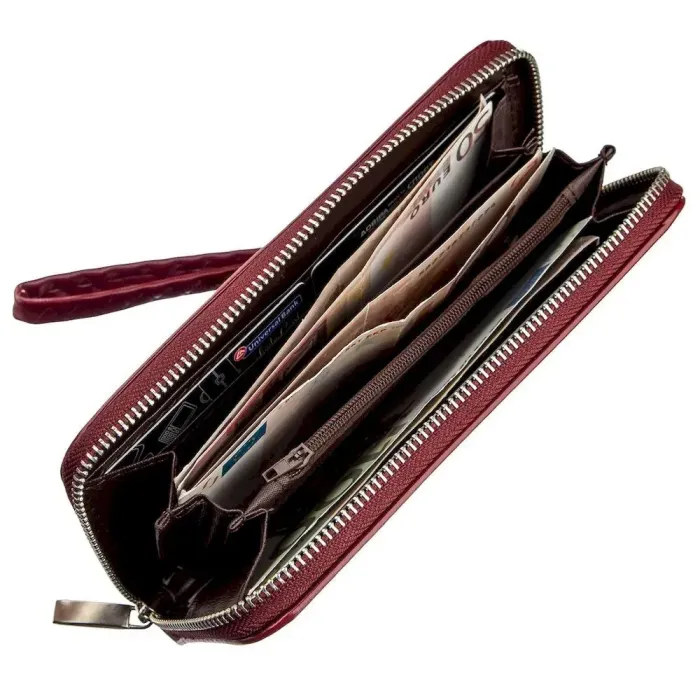 Кошелек женский на одну молнию из экокожи гладкий KIVI 19035 Бордовый