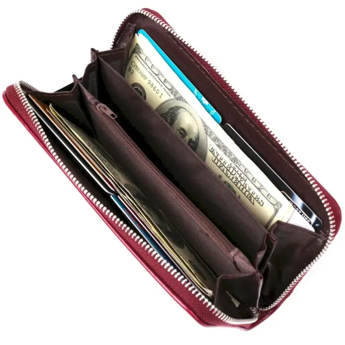 Кошелек женский на одну молнию из экокожи гладкий KIVI 19035 Бордовый