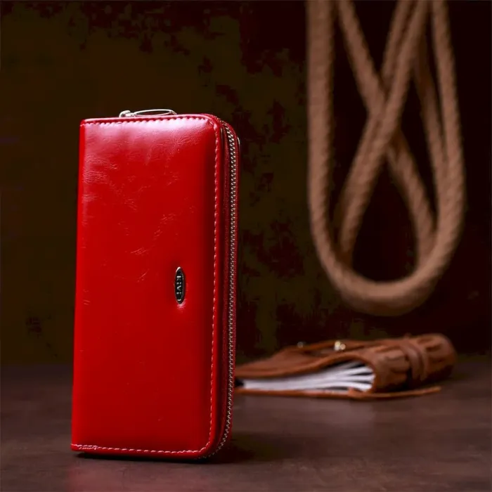 Кошелек женский на одну молнию из экокожи гладкий KIVI 19037 Розовый