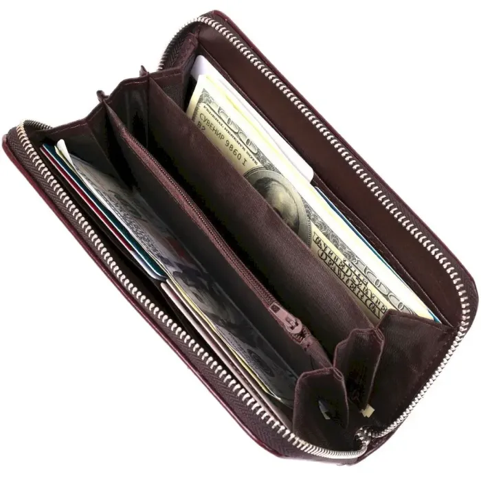 Гаманець жіночий на одну блискавку з екошкіри гладкий KIVI 19038 Коричневий