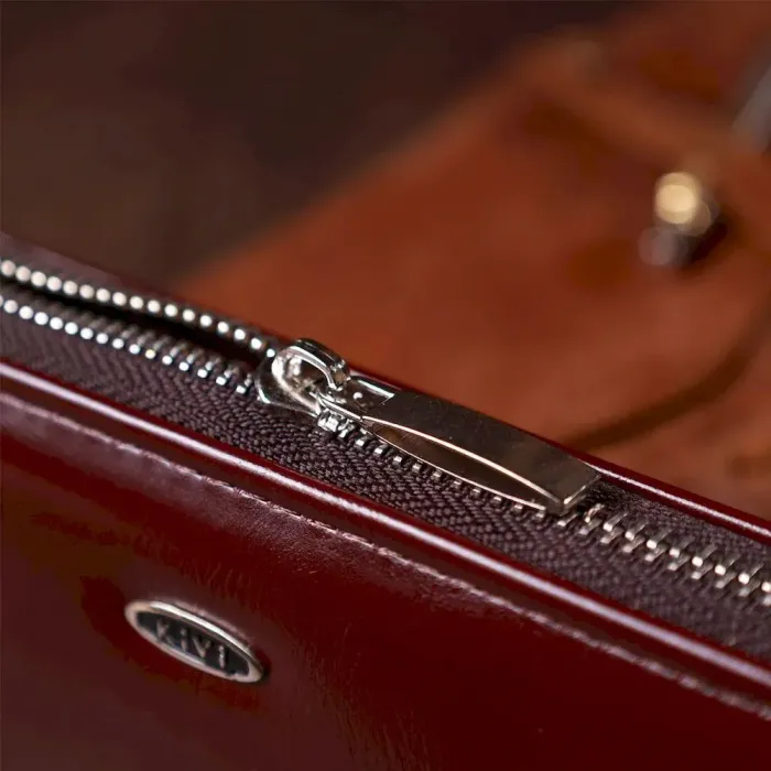 Гаманець жіночий на одну блискавку з екошкіри гладкий KIVI 19038 Коричневий