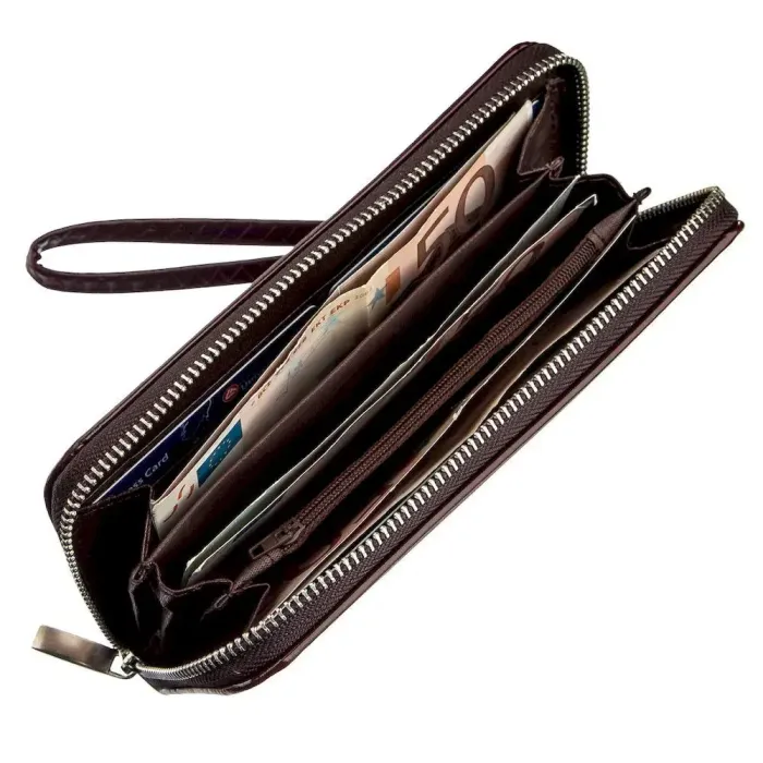 Гаманець жіночий на одну блискавку з екошкіри гладкий KIVI 19038 Коричневий