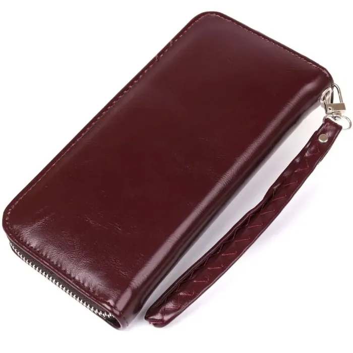 Гаманець жіночий на одну блискавку з екошкіри гладкий KIVI 19038 Коричневий