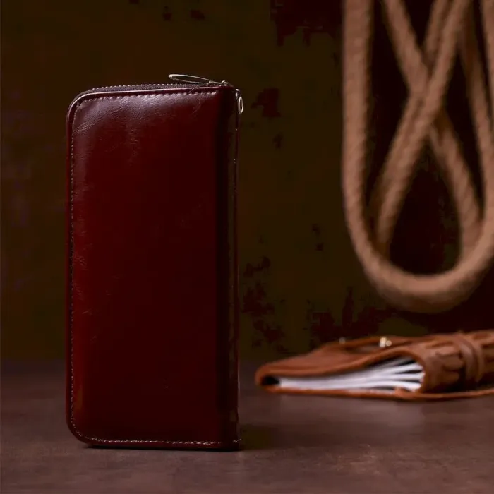 Гаманець жіночий на одну блискавку з екошкіри гладкий KIVI 19038 Коричневий