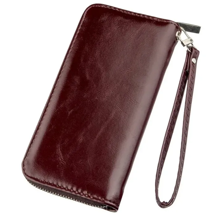 Гаманець жіночий на одну блискавку з екошкіри гладкий KIVI 19038 Коричневий