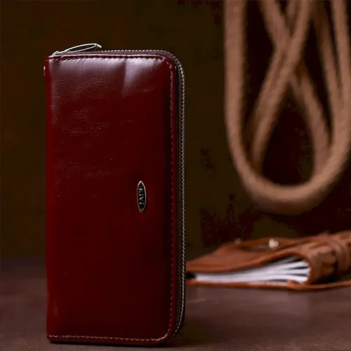 Гаманець жіночий на одну блискавку з екошкіри гладкий KIVI 19038 Коричневий