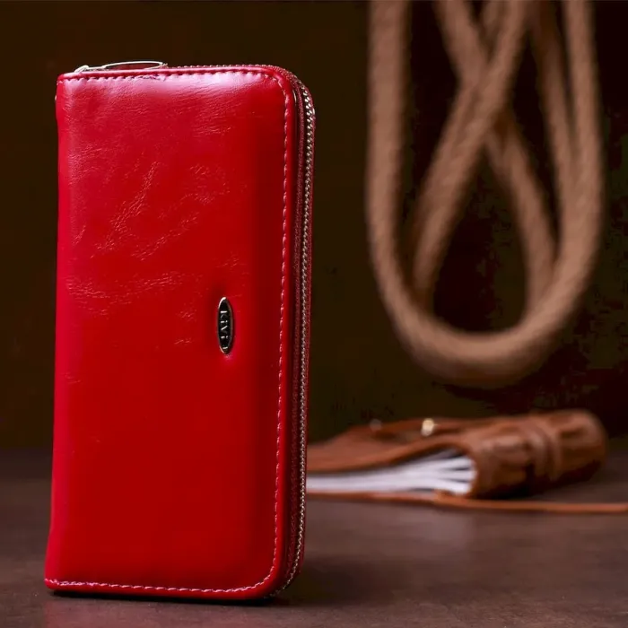 Гаманець жіночий на одну блискавку з екошкіри гладкий KIVI 19039 Малиновий