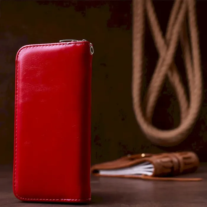 Гаманець жіночий на одну блискавку з екошкіри гладкий KIVI 19039 Малиновий