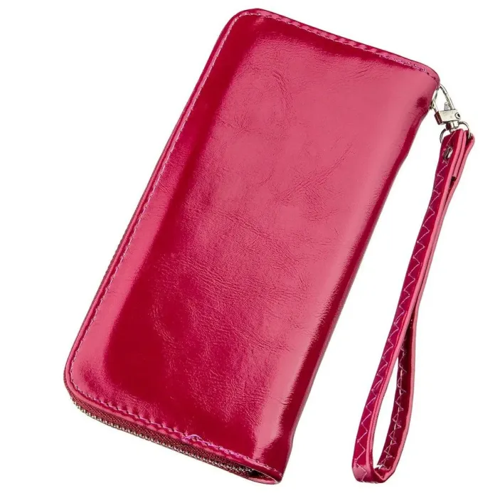 Гаманець жіночий на одну блискавку з екошкіри гладкий KIVI 19039 Малиновий