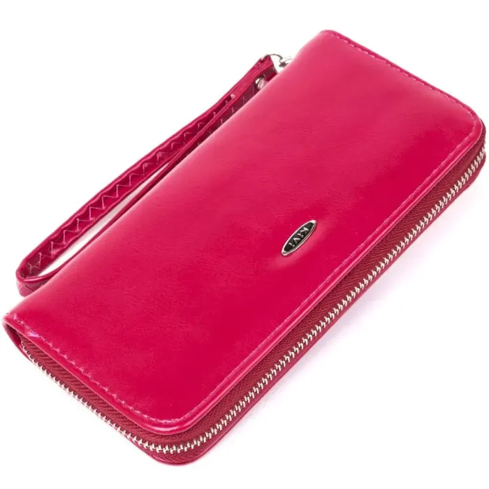Гаманець жіночий на одну блискавку з екошкіри гладкий KIVI 19039 Малиновий