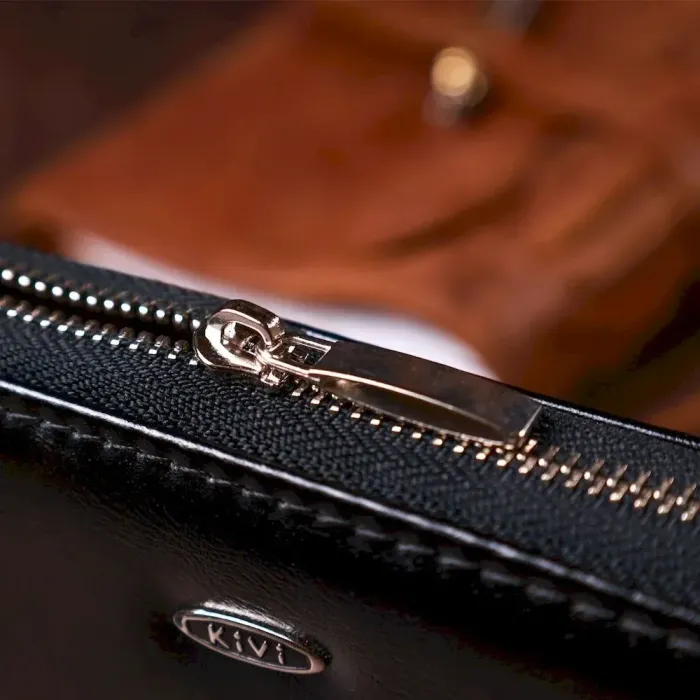 Кошелек женский на одну молнию из экокожи гладкий KIVI 19040 Черный