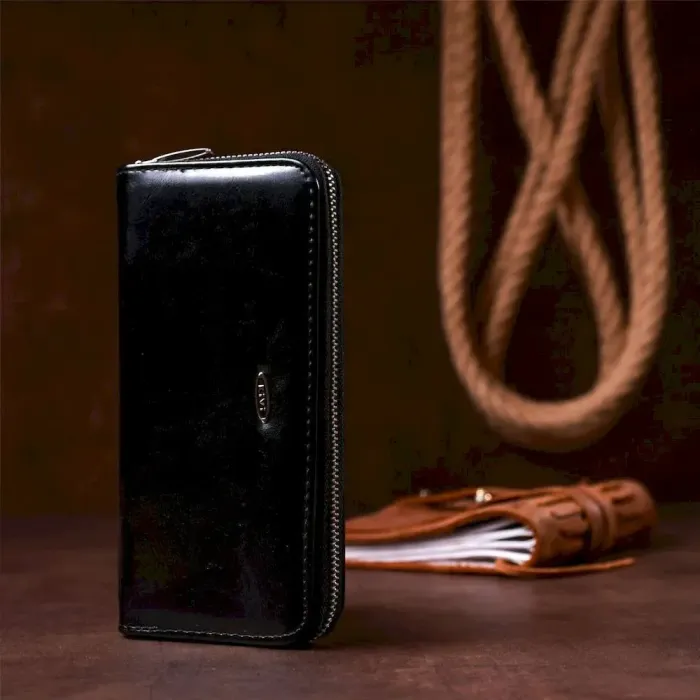 Кошелек женский на одну молнию из экокожи гладкий KIVI 19040 Черный