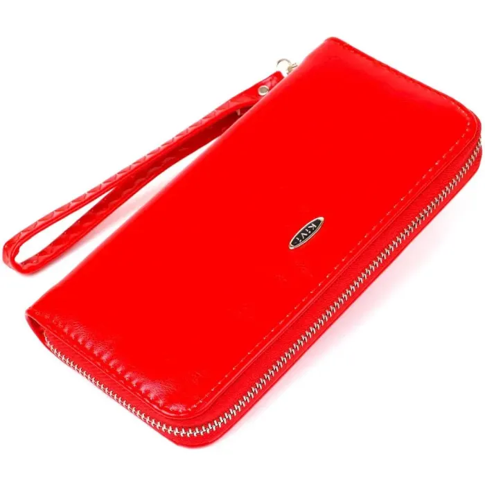 Гаманець жіночий на одну блискавку з екошкіри гладкий KIVI 19041 Червоний