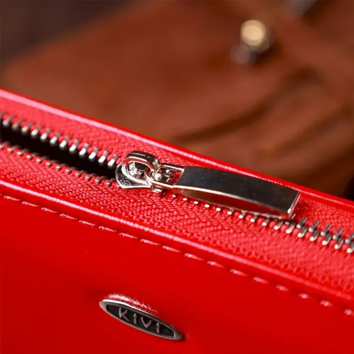 Гаманець жіночий на одну блискавку з екошкіри гладкий KIVI 19041 Червоний