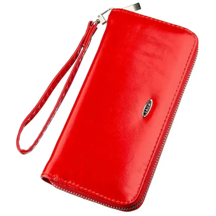 Гаманець жіночий на одну блискавку з екошкіри гладкий KIVI 19041 Червоний