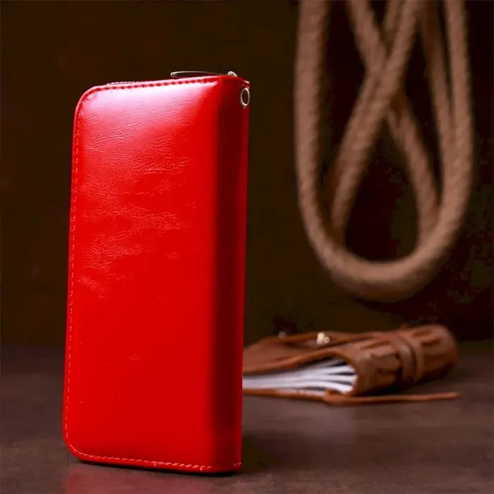 Гаманець жіночий на одну блискавку з екошкіри гладкий KIVI 19041 Червоний