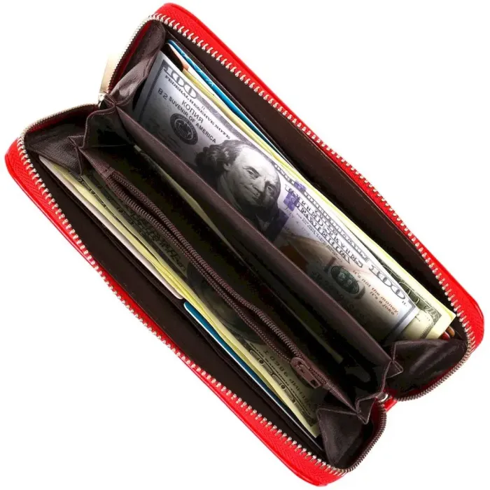 Гаманець жіночий на одну блискавку з екошкіри гладкий KIVI 19041 Червоний