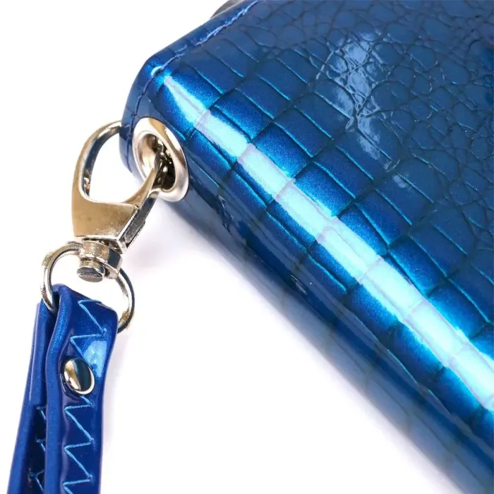 Кошелек женский на одну молнию из экокожи лаковый KIVI 19028 Синий