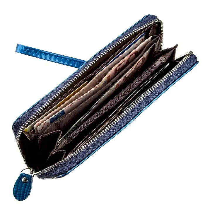 Кошелек женский на одну молнию из экокожи лаковый KIVI 19028 Синий