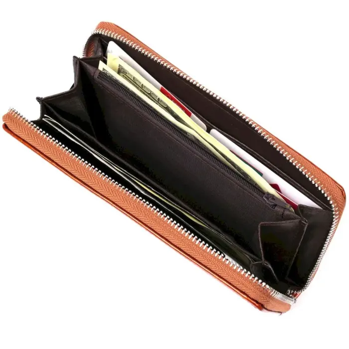 Кошелек женский на одну молнию из экокожи лаковый KIVI хамелеон 19029 Коричневый