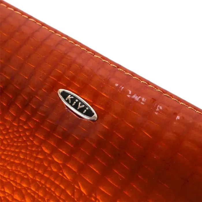 Кошелек женский на одну молнию из экокожи лаковый KIVI хамелеон 19029 Коричневый