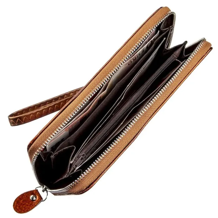 Кошелек женский на одну молнию из экокожи лаковый KIVI хамелеон 19029 Коричневый