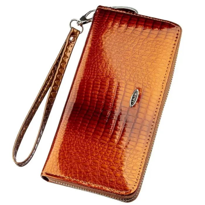 Кошелек женский на одну молнию из экокожи лаковый KIVI хамелеон 19029 Коричневый