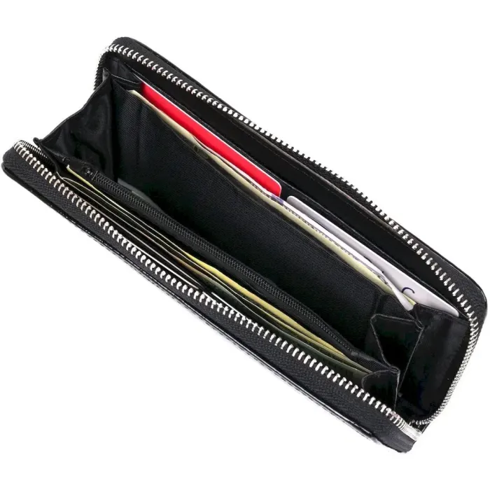 Кошелек женский на одну молнию из экокожи лаковый KIVI 19030 Черный