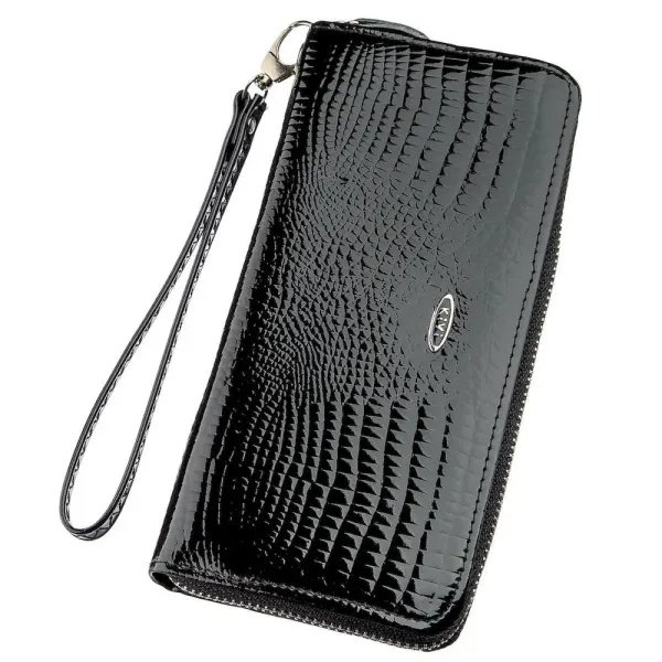 Гаманець жіночий на одну блискавку з екошкіри лаковий KIVI 19030 Чорний