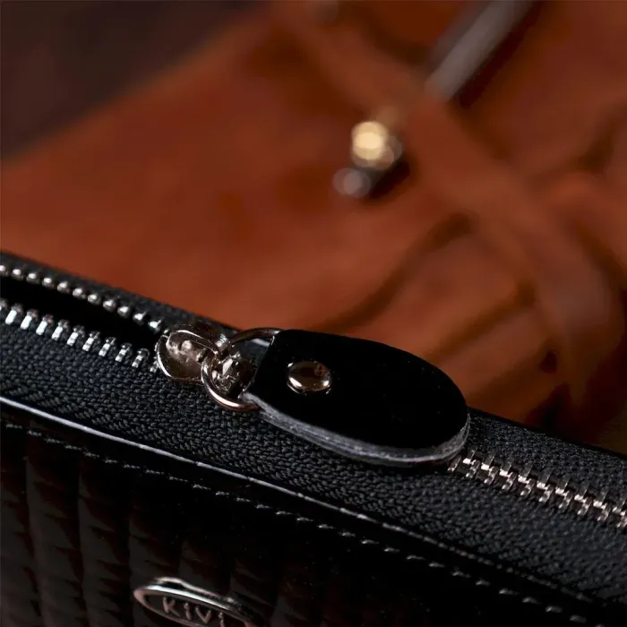 Кошелек женский на одну молнию из экокожи лаковый KIVI 19030 Черный