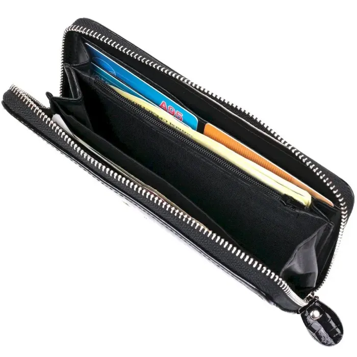 Кошелек женский на одну молнию из экокожи лаковый KIVI 19030 Черный