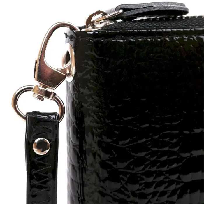 Кошелек женский на одну молнию из экокожи лаковый KIVI 19030 Черный