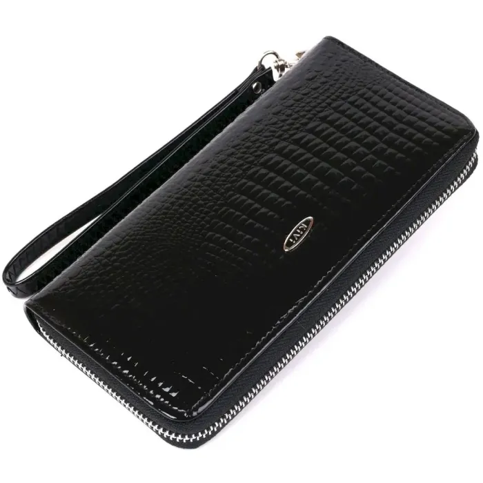 Кошелек женский на одну молнию из экокожи лаковый KIVI 19030 Черный