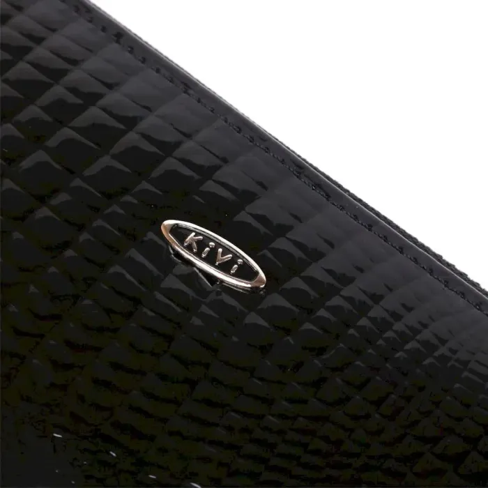 Кошелек женский на одну молнию из экокожи лаковый KIVI 19030 Черный