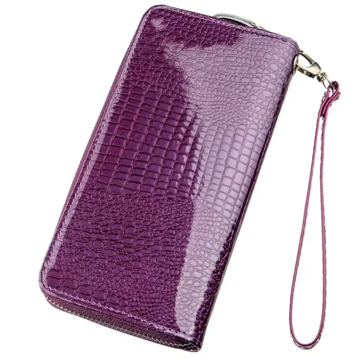 Кошелек женский на одну молнию из экокожи лаковый KIVI 19031 Фиолетовый