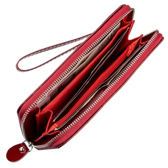Кошелек женский на одну молнию из экокожи лаковый KIVI 19032 Красный