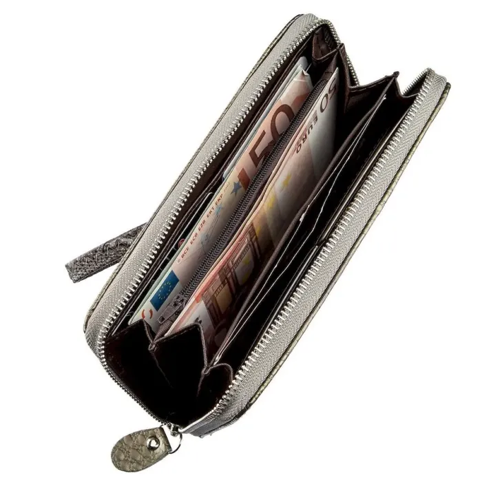 Кошелек женский на одну молнию из экокожи лаковый KIVI 19033 Серый