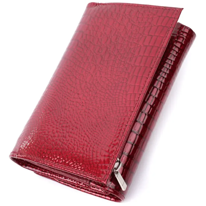 Гаманець жіночий три складення з лакованої фактурної натуральної шкіри ST Leather 22708 Червоний