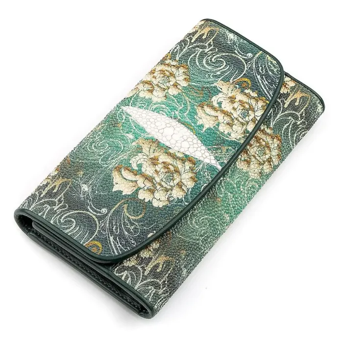 Кошелек женский STINGRAY LEATHER 18285 из натуральной кожи морского ската Зеленый