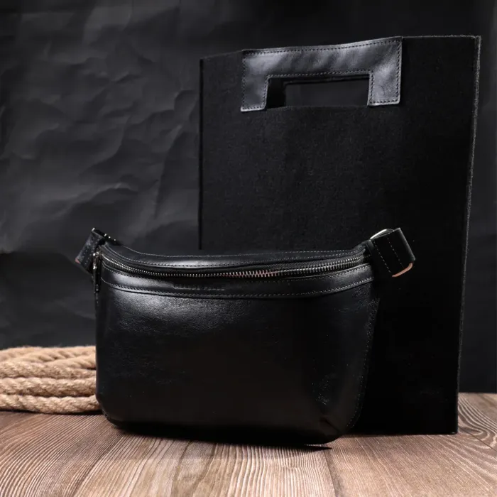 Шкіряна бананка унісекс GRANDE PELLE 22813 Чорний