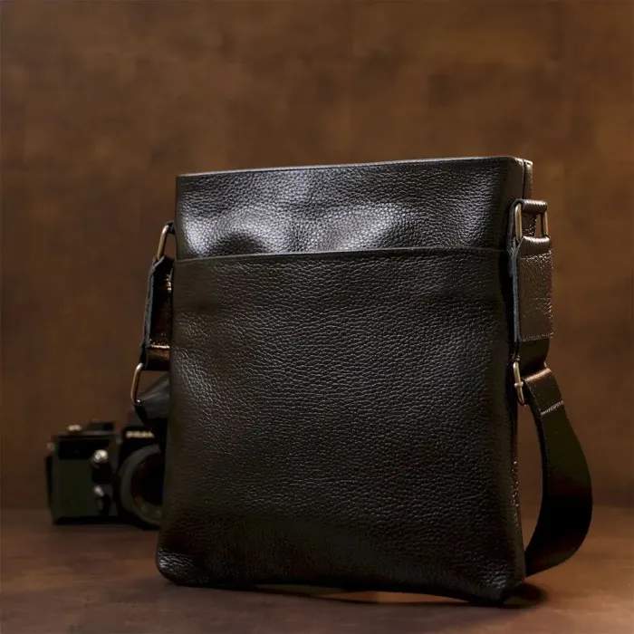 Шкіряна добротна чоловіча сумка через плече SHVIGEL 11603 Чорний