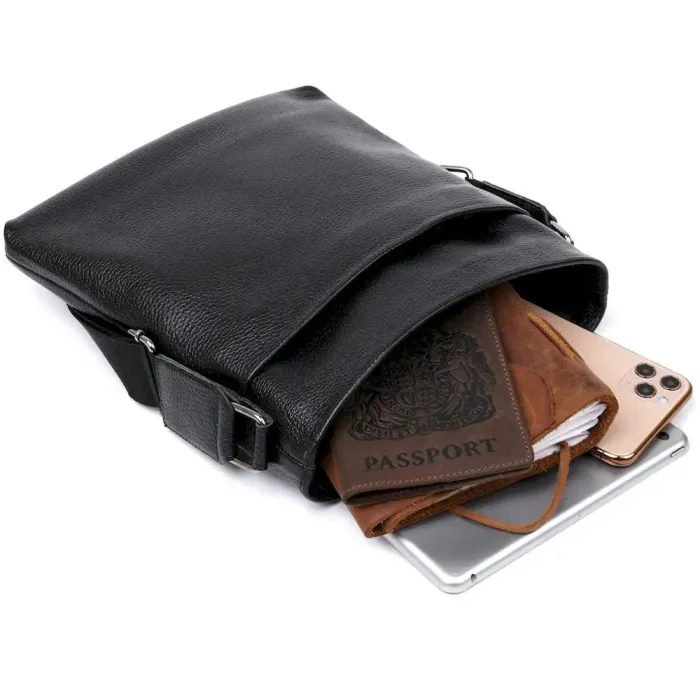 Шкіряна добротна чоловіча сумка через плече SHVIGEL 11603 Чорний