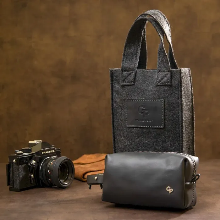 Кожаная косметичка для мужчин GRANDE PELLE 11507 Черный