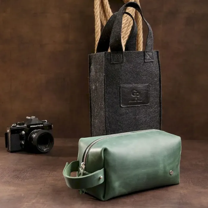 Кожаная косметичка унисекс GRANDE PELLE 11573 Зеленый