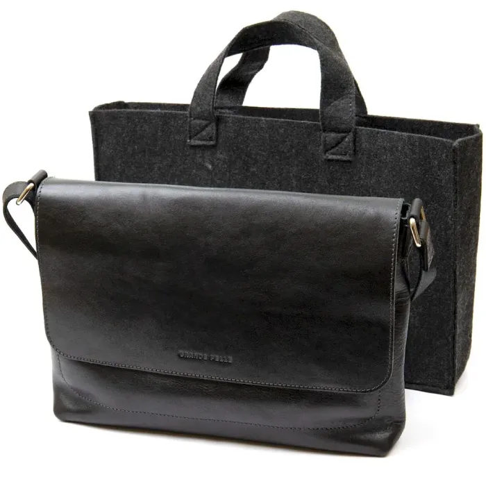 Шкіряна чоловіча прямокутна сумка GRANDE PELLE 11429 Чорний