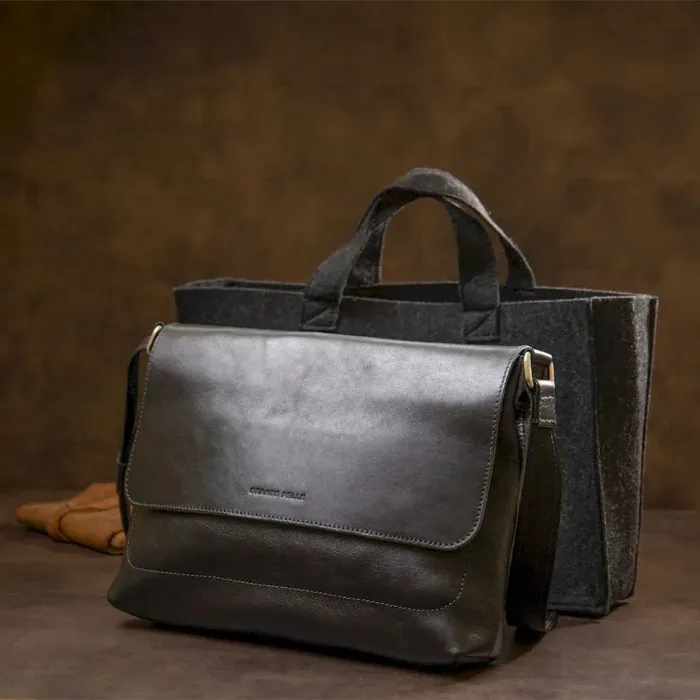 Шкіряна чоловіча прямокутна сумка GRANDE PELLE 11429 Чорний