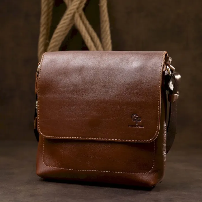 Шкіряна чоловіча сумка через плече GRANDE PELLE 11567 Коричневий