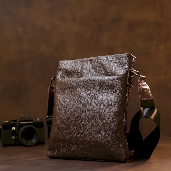 Кожаная современная мужская сумка через плечо SHVIGEL 11601 Коричневый