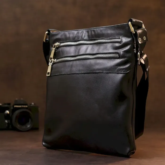 Шкіряна сумка через плече для чоловіків SHVIGEL 11602 Чорний