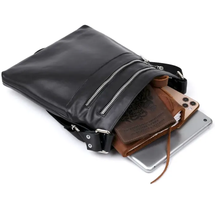 Шкіряна сумка через плече для чоловіків SHVIGEL 11602 Чорний